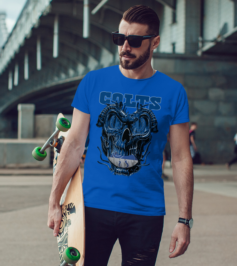 Dragonskull Colts Skull With Indianapolis Horseshoe T-Shirt