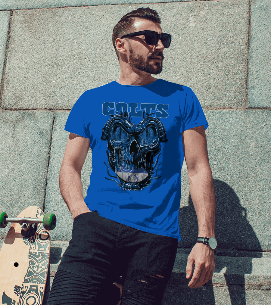 Dragonskull Colts Skull With Indianapolis Horseshoe T-Shirt