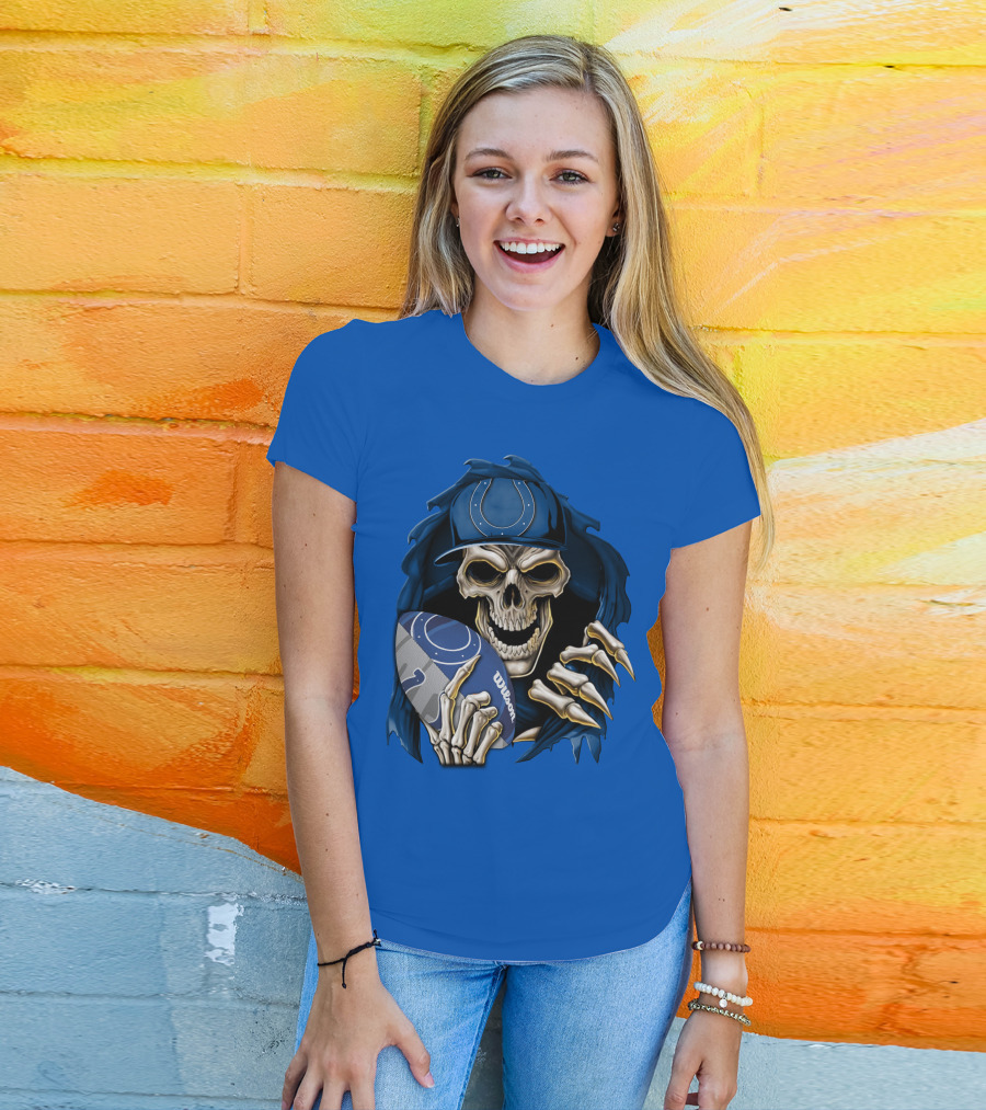 Skullbong Indianapolis Colts Skeleton Holding Football T-Shirt