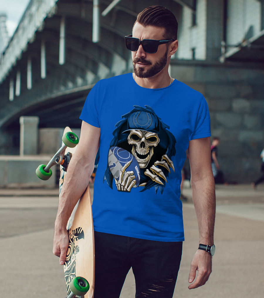 Skullbong Indianapolis Colts Skeleton Holding Football T-Shirt
