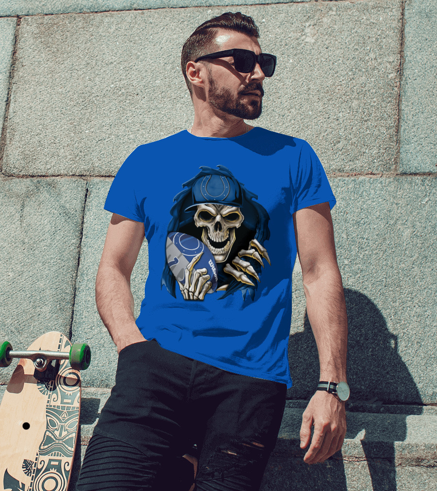 Skullbong Indianapolis Colts Skeleton Holding Football T-Shirt