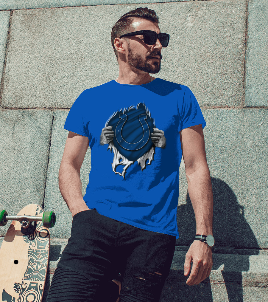 Torn Indianapolis Colts Logo With Ripping Hands T-Shirt
