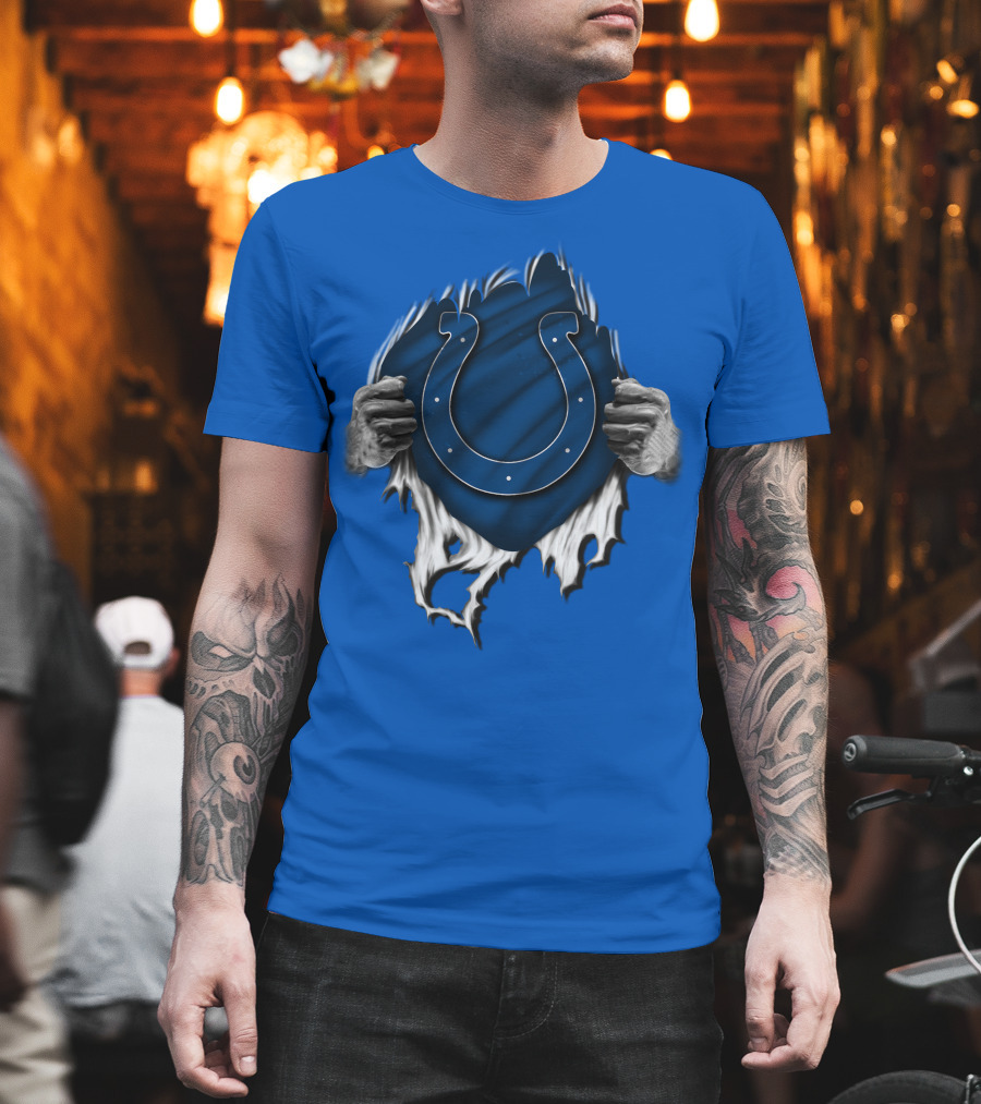 Torn Indianapolis Colts Logo With Ripping Hands T-Shirt