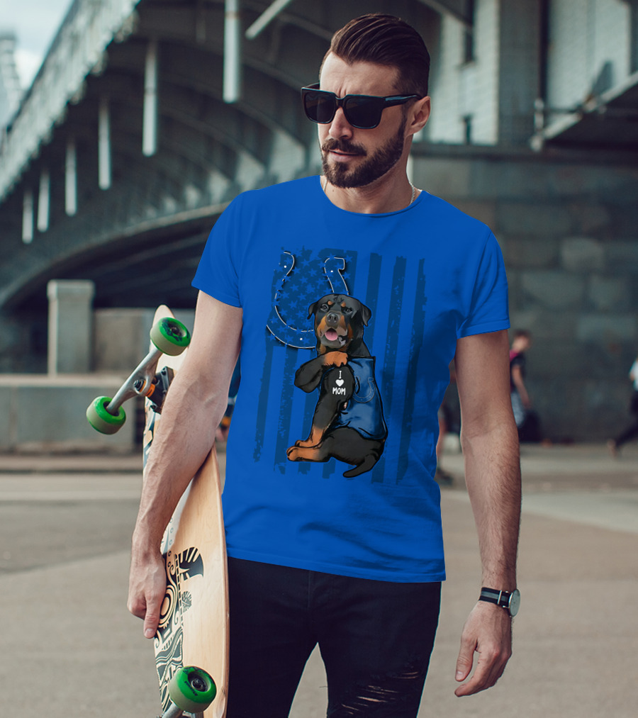 Rottweiler I Love Mom Indianapolis Colts American Flag T-Shirt