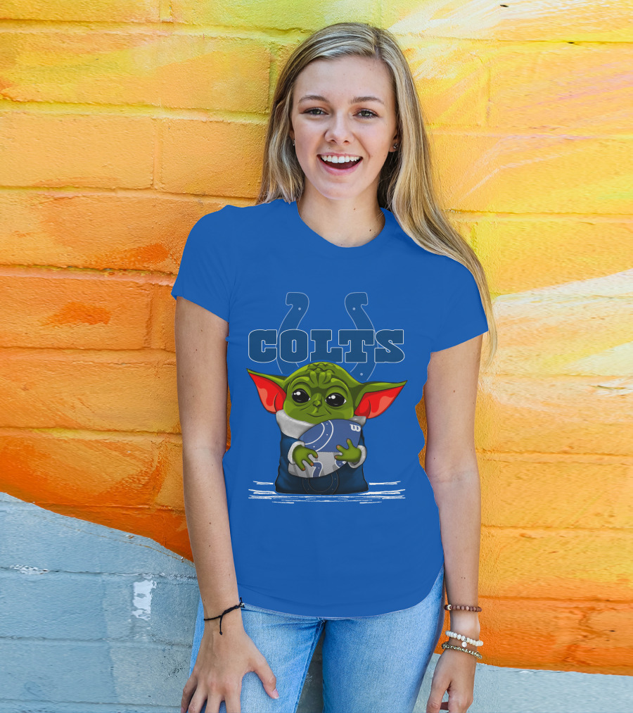 Yoda Holding Football With Indianapolis Colts T-Shirt