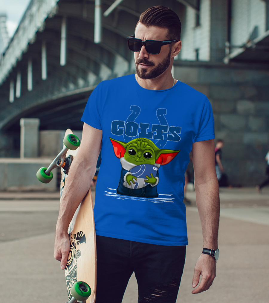 Yoda Holding Football With Indianapolis Colts T-Shirt