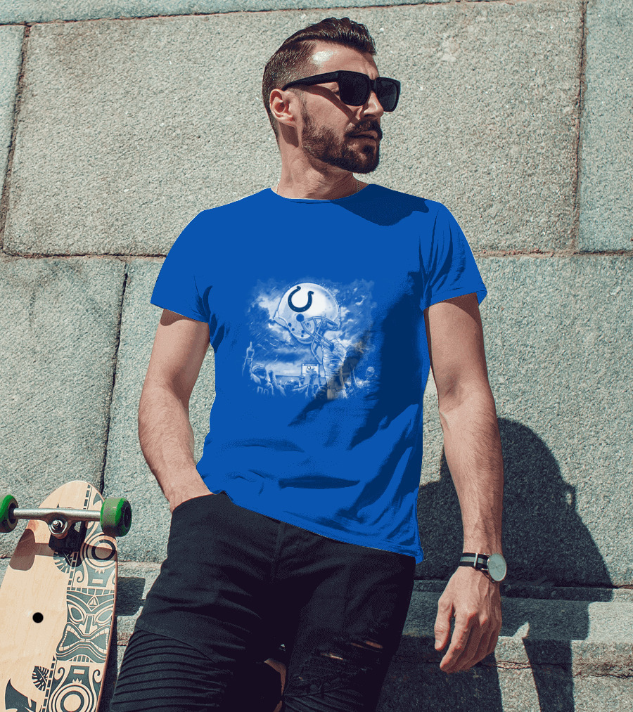Indianapolis Colts Football Helmet In Victory Celebration Imagery T-Shirt
