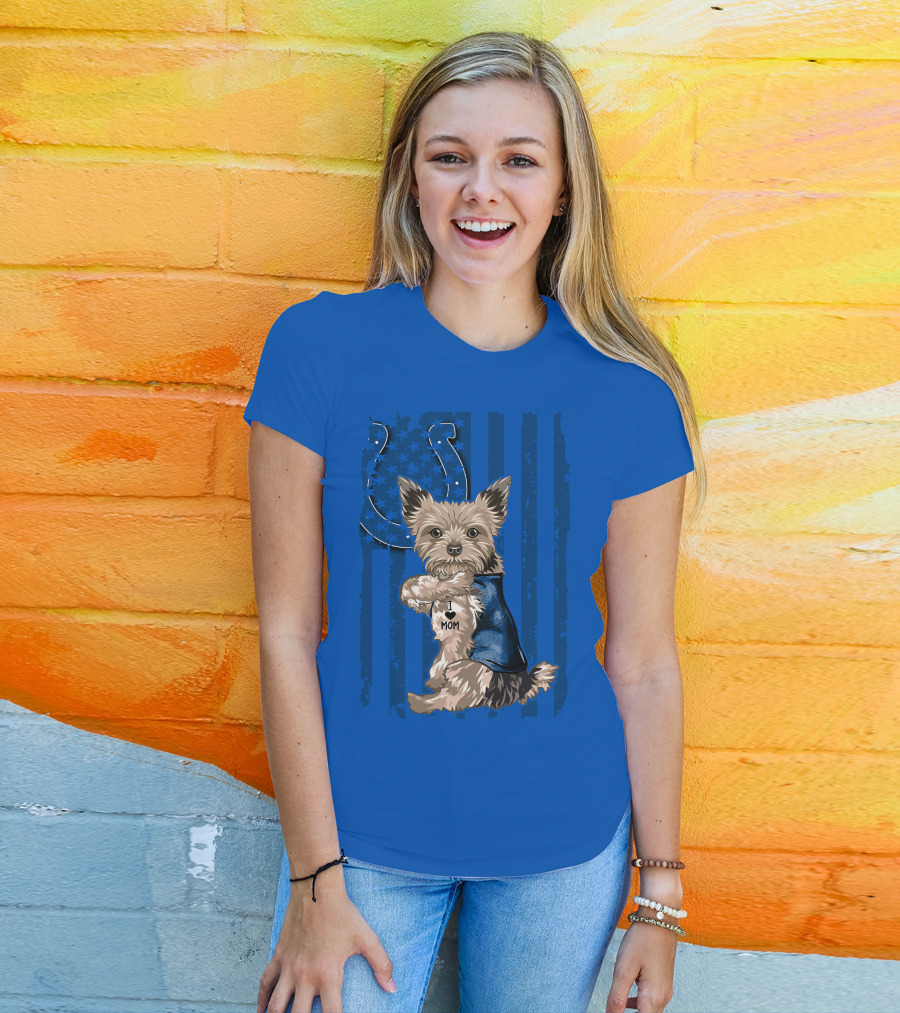 Yorkshire Terrier I Love Mom Indianapolis Colts Stars Stripes T-Shirt