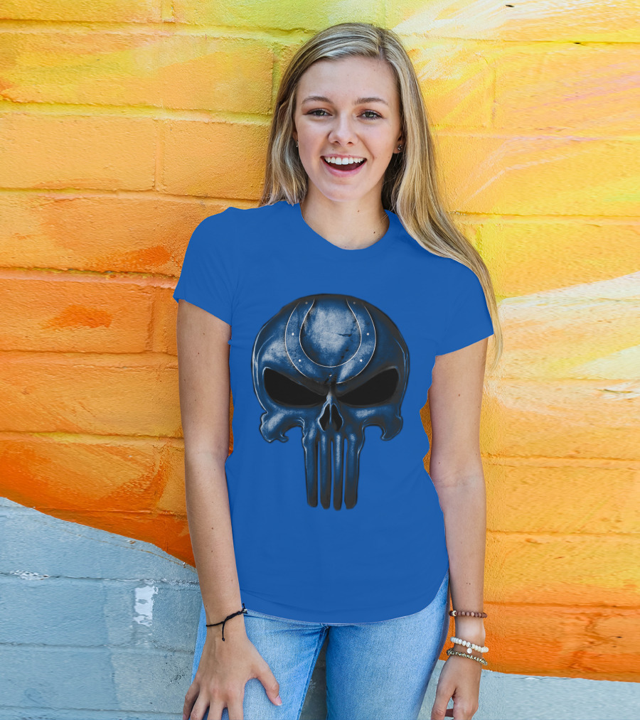 Skull Indianapolis Colts Blue Horseshoe T-Shirt
