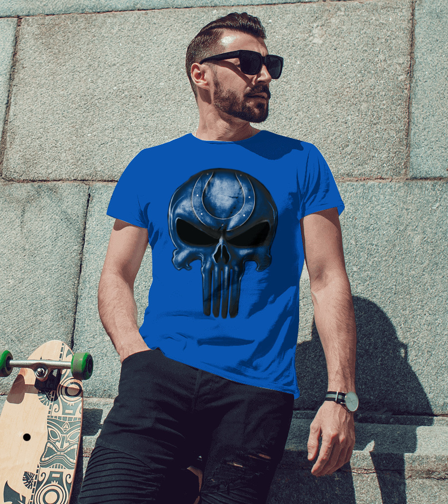 Skull Indianapolis Colts Blue Horseshoe T-Shirt