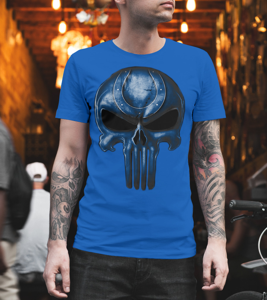 Skull Indianapolis Colts Blue Horseshoe T-Shirt