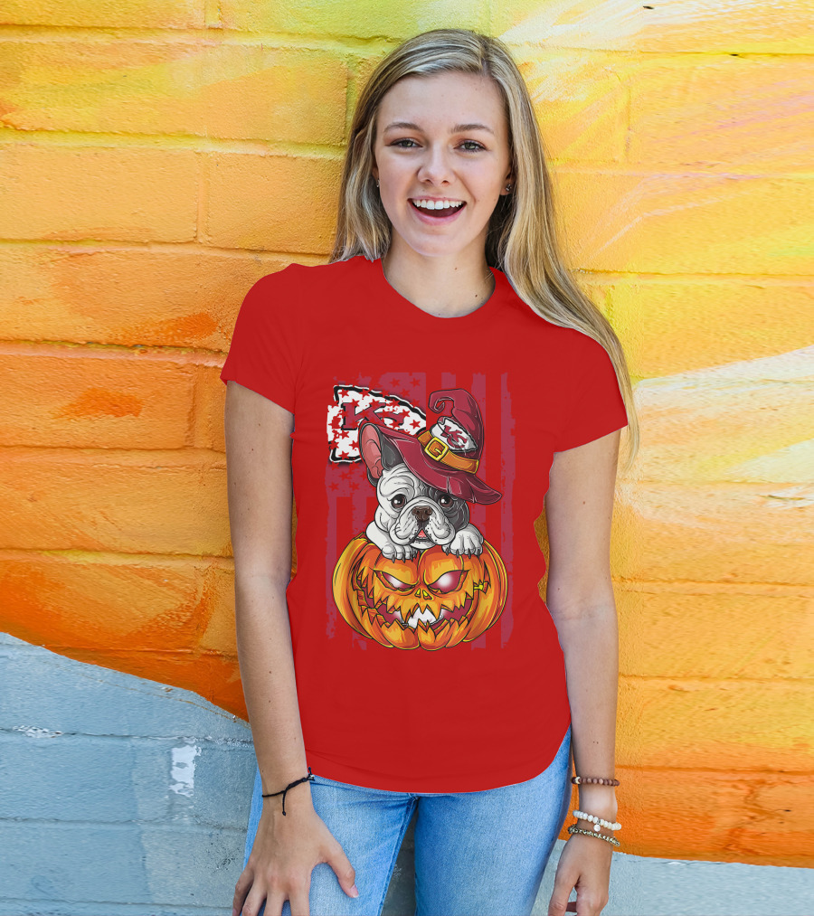 Hlw Bulldog Halloween Kansas City Chiefs Pumpkin T-Shirt