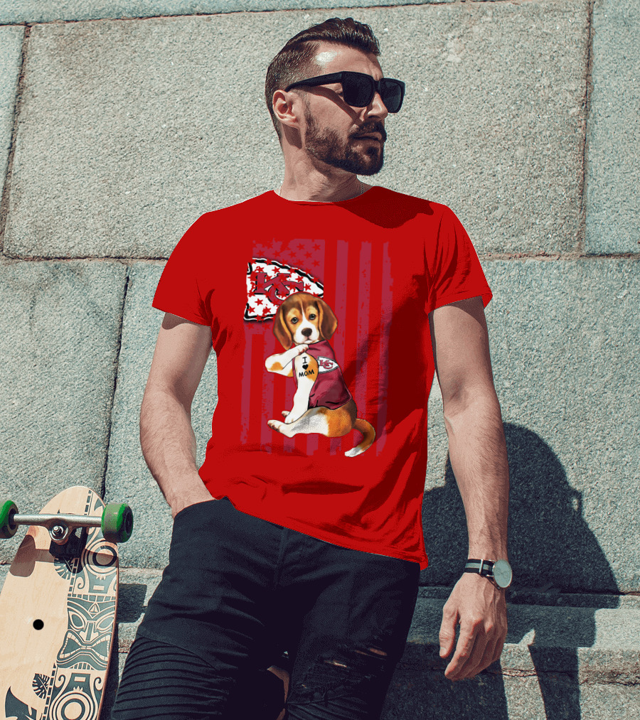 Beagle I Love Mom Kansas City Chiefs Fan Tattoo Football American Flag T-Shirt
