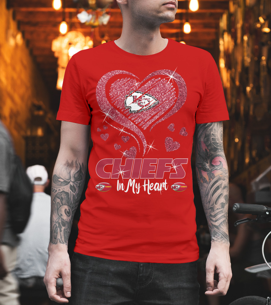 CHIEFS In My Heart Kansas City Chiefs Sparkle Hearts T-Shirt