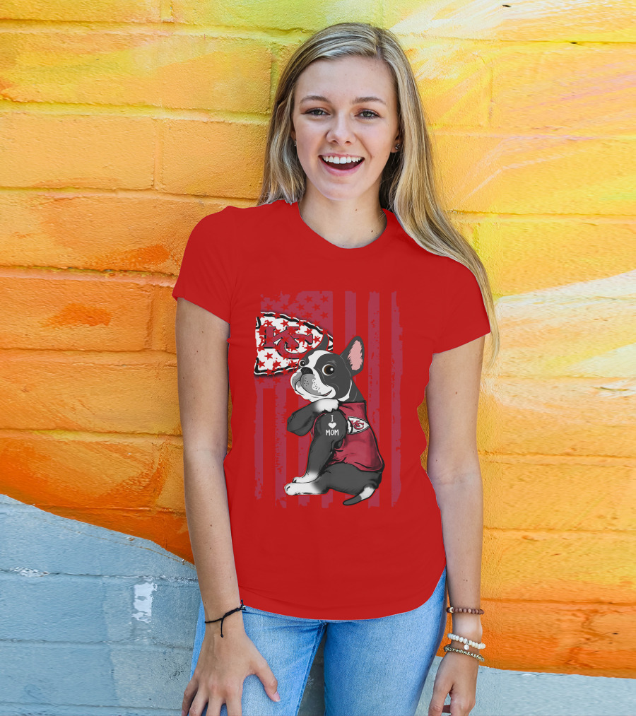 Kansas City Chiefs Boston Terrier I Love Mom T-Shirt