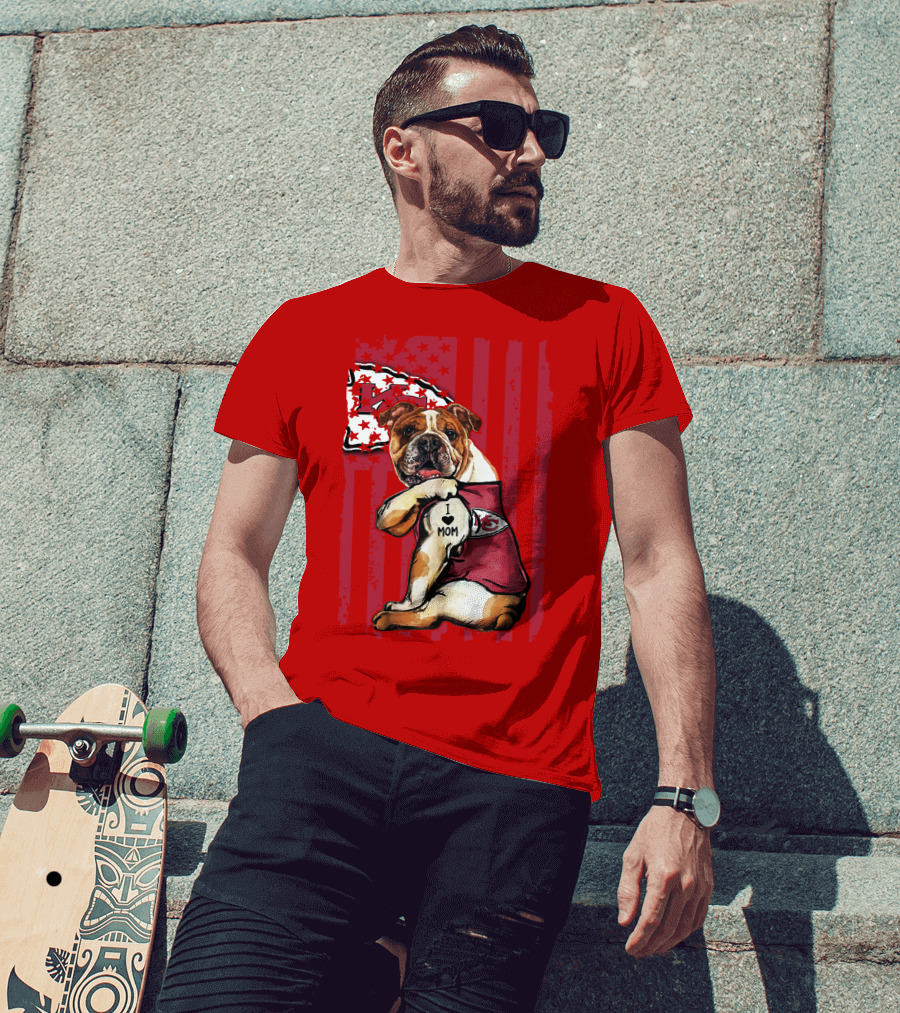 Kansas City Chiefs Bulldog I Love Mom Flag T-Shirt