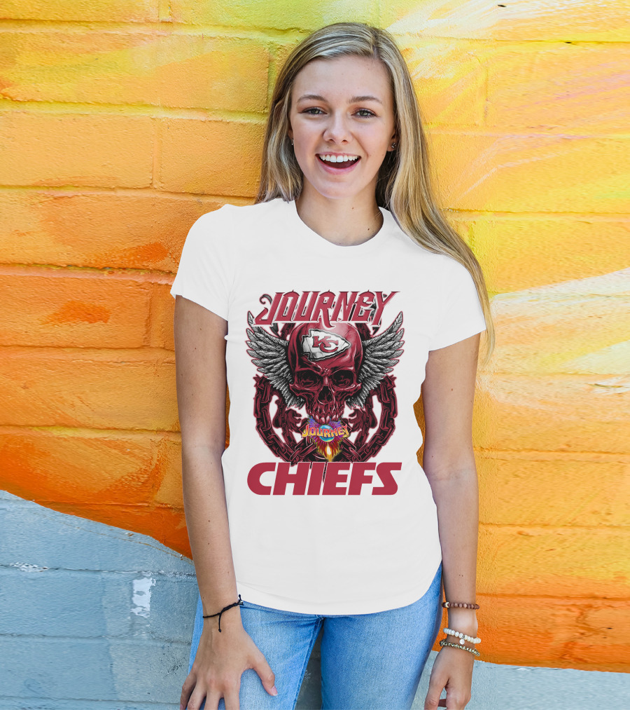 Journey Chiefs Kansas City KC Skull Wings Flame Chains T-Shirt