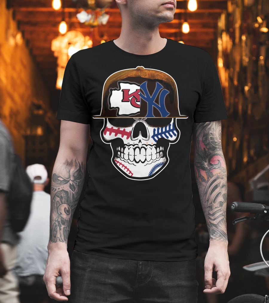 Kansas City Chiefs New York Yankees Skull Baseball Hat T-Shirt