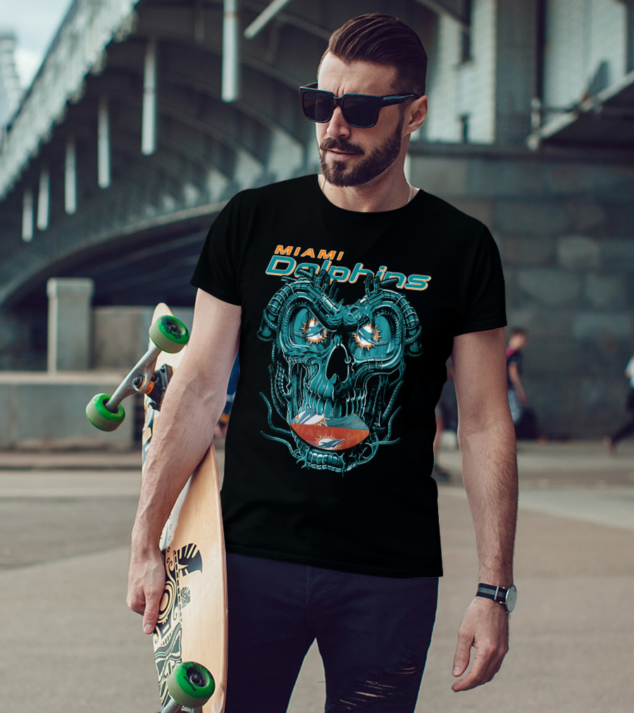 Miami Dolphins Dragonskull Football Helmet T-Shirt