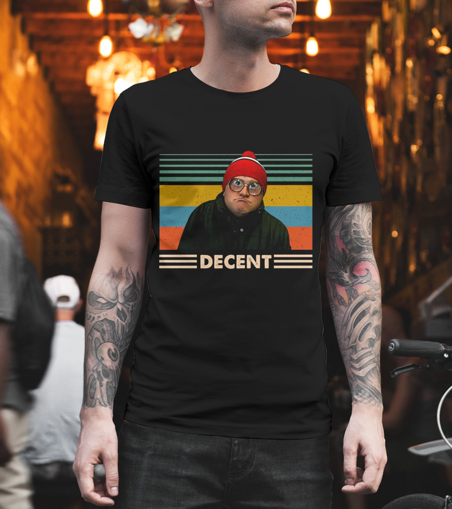 DEcent Retro Stripes Red Beanie Glasses Character T-Shirt