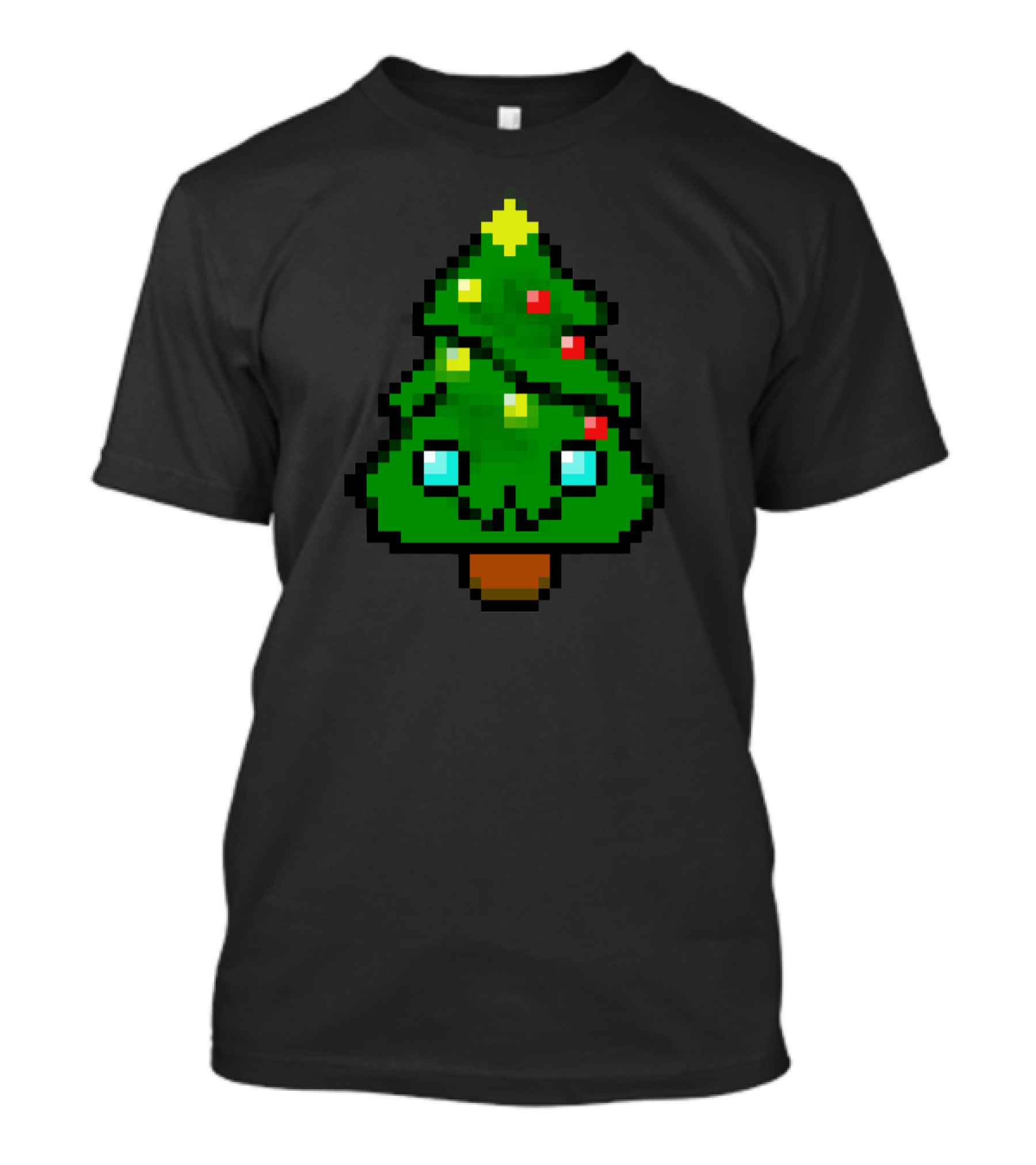 Chrismas Tree Pixel Art Cute Kawaii Face T-Shirt