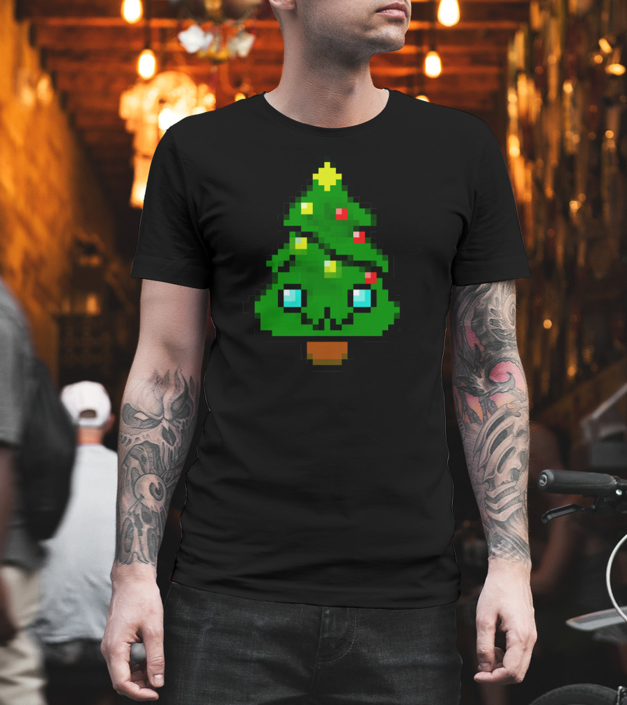 Chrismas Tree Pixel Art Cute Kawaii Face T-Shirt