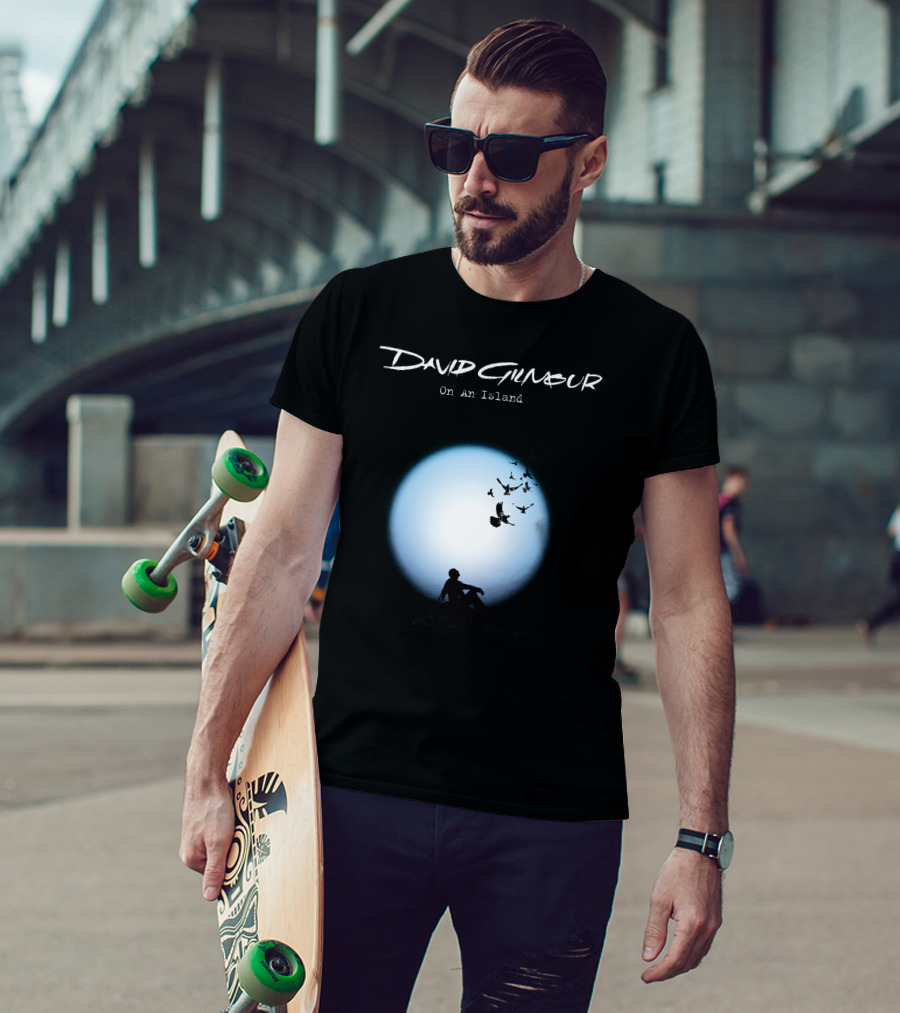 David Gilmour On An Island Silhouette And Birds Moon Scene T-Shirt