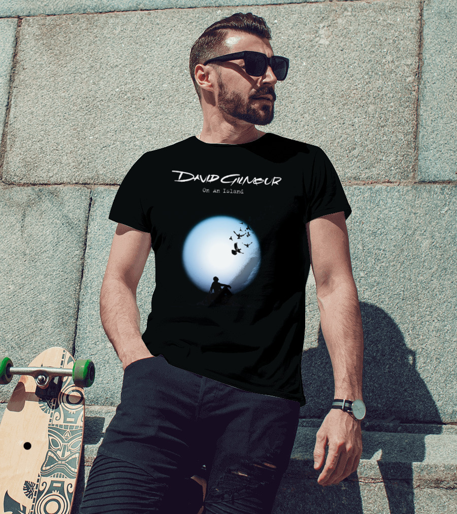 David Gilmour On An Island Silhouette And Birds Moon Scene T-Shirt