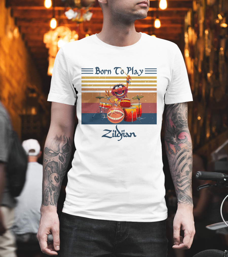 Born To Play Zildjian Drum Animal Muppets Vintage Stripes T-Shirt