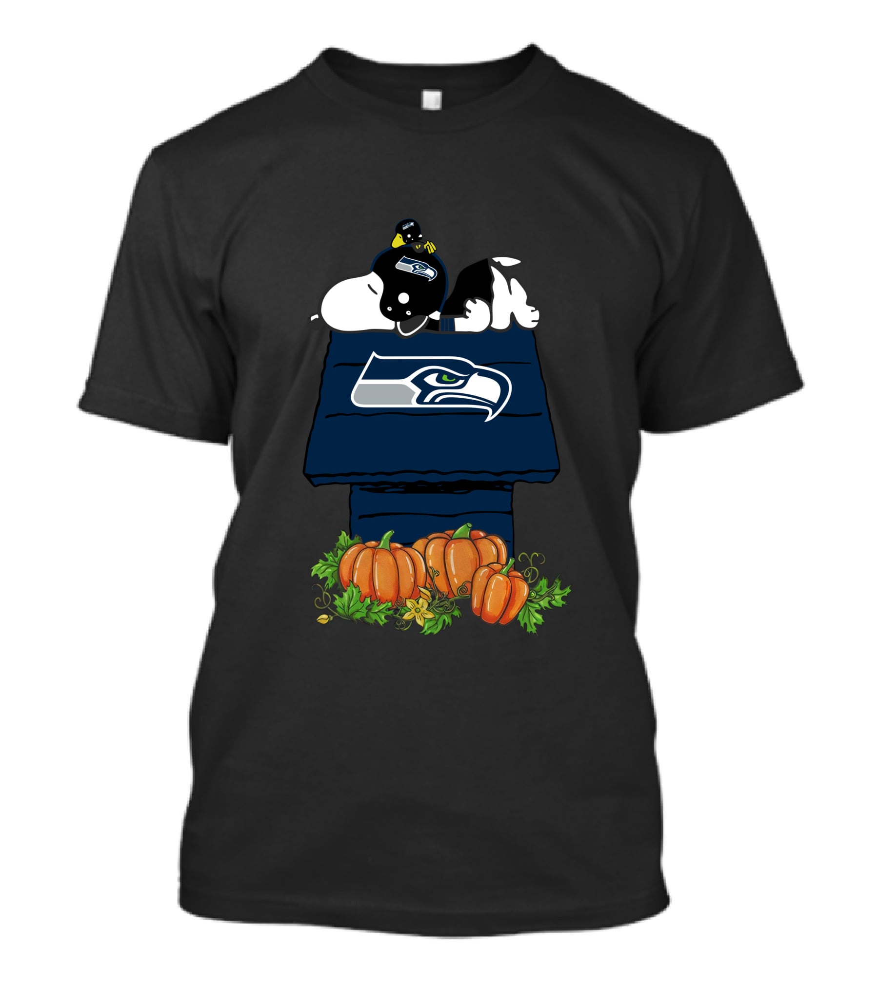 Seattle Seahawks Snoopy Doghouse Halloween Pumpkins T-Shirt