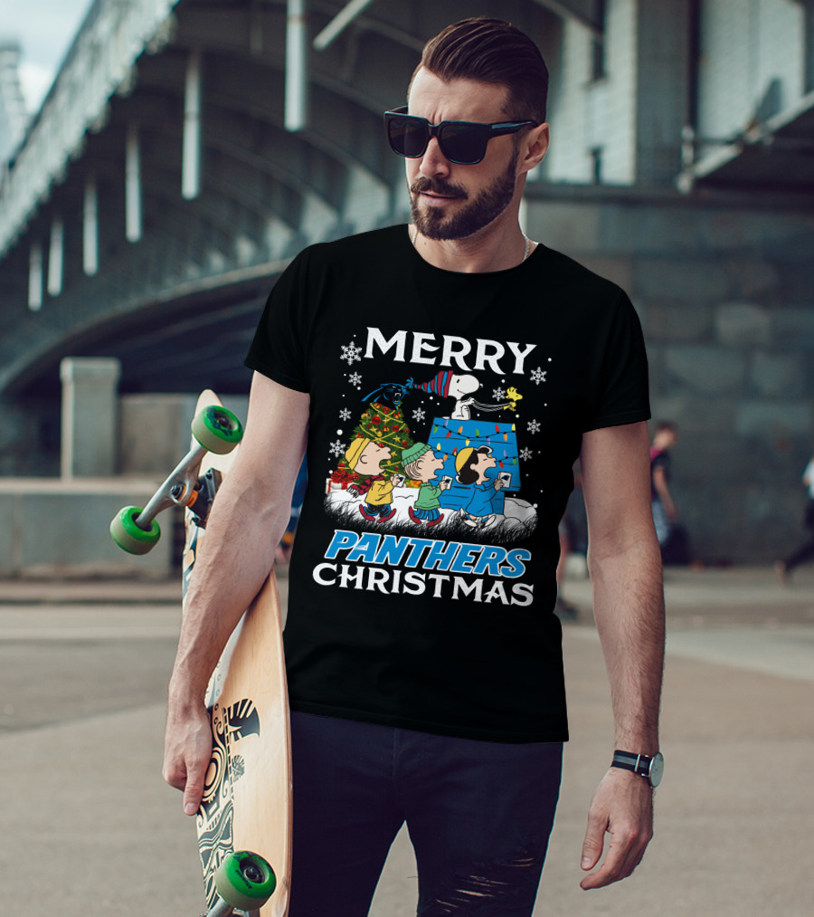 Merry Panthers Christmas Snoopy And Friends Holiday Scene T-Shirt