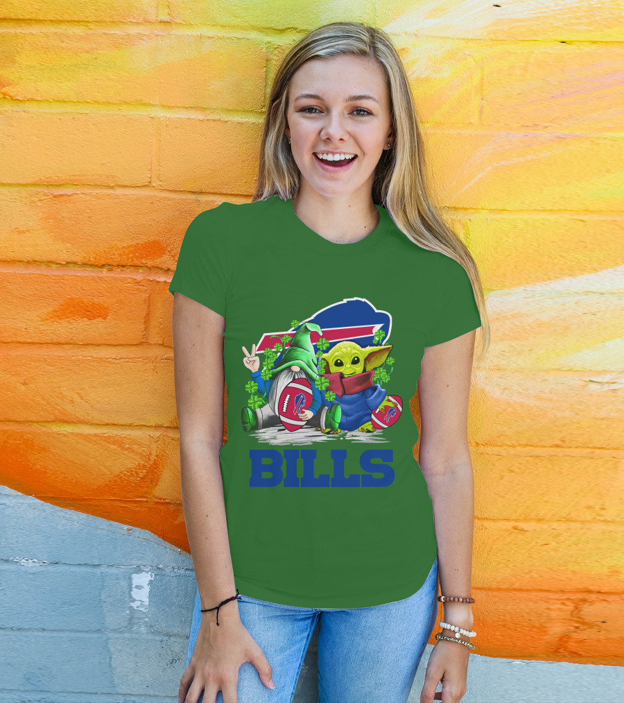 Buffalo Bills St. Patrick's Day Football With Green Gnome And Child Figure T-Shirt