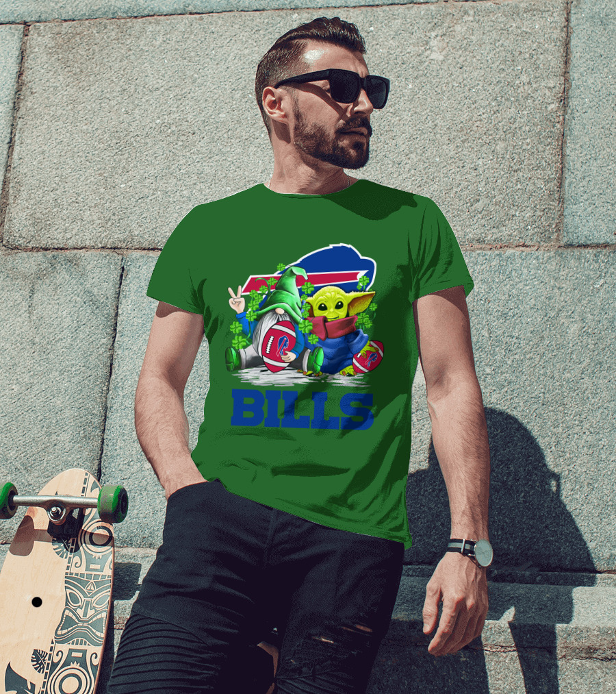 Buffalo Bills St. Patrick's Day Football With Green Gnome And Child Figure T-Shirt