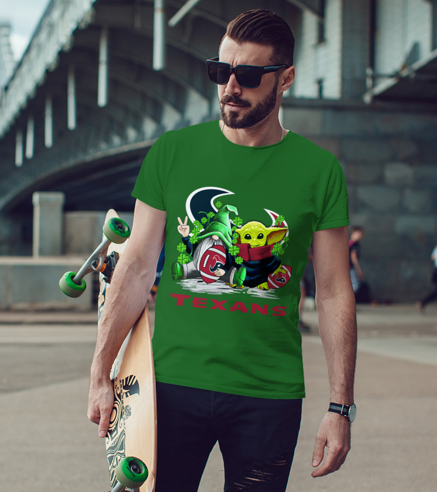Houston Texans Football Patrick’s Day Clover Gnome And Alien T-Shirt