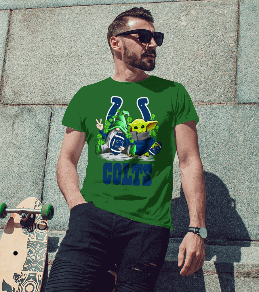 Colts St. Patrick's Day Gnome And Baby Alien Football With Clover T-Shirt