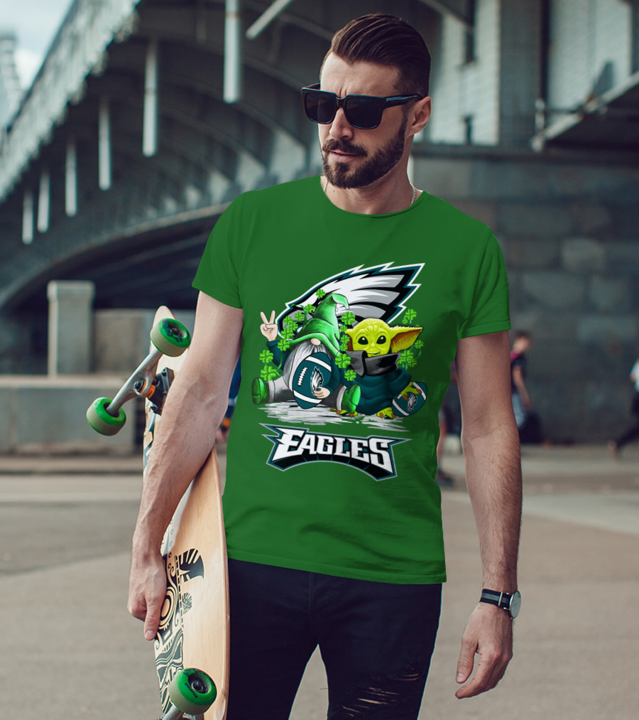Philadelphia Eagles St. Patrick’s Day Football With Gnome And Baby Alien T-Shirt