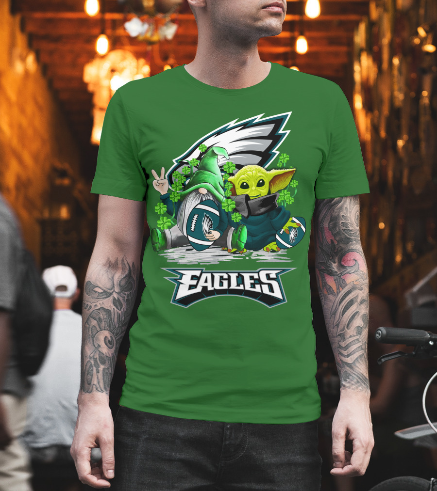 Philadelphia Eagles St. Patrick’s Day Football With Gnome And Baby Alien T-Shirt