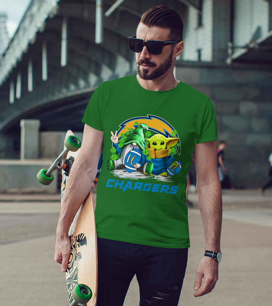 Los Angeles Chargers St. Patrick’s Day Football Gnome And Baby Alien T-Shirt