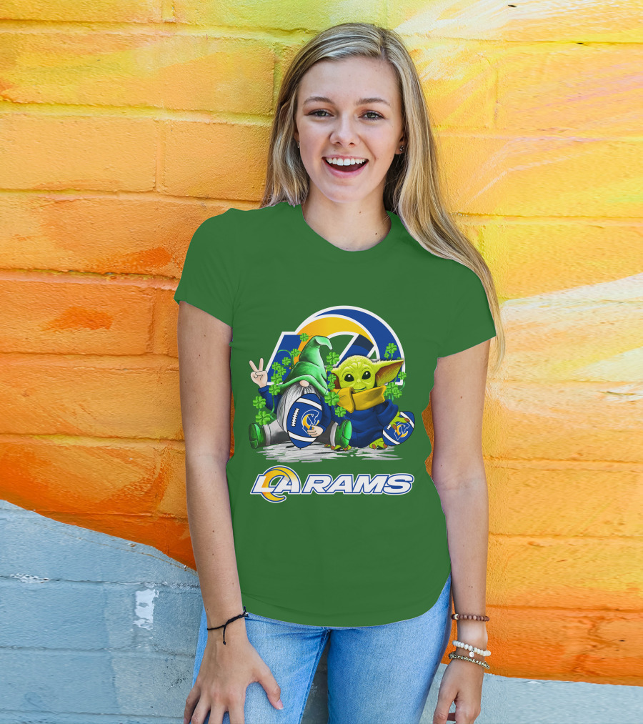 LA Rams Football St. Patrick's Day Gnome And Baby Alien T-Shirt