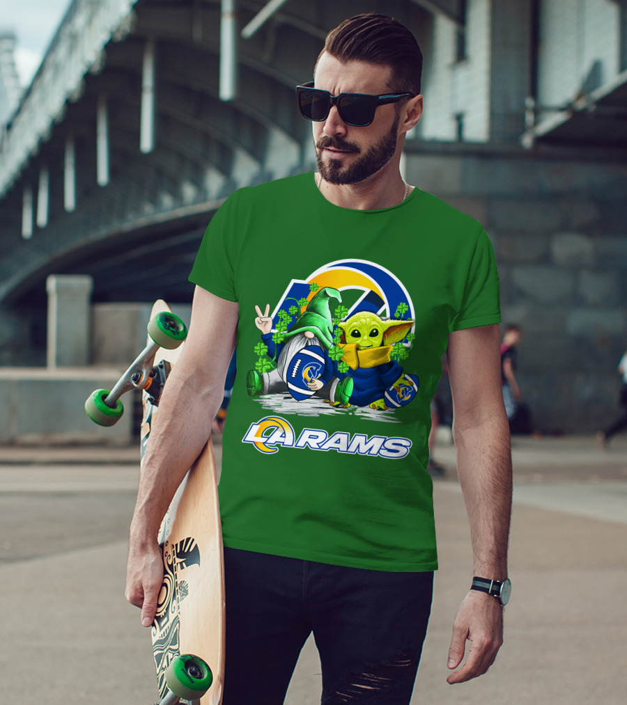LA Rams Football St. Patrick's Day Gnome And Baby Alien T-Shirt