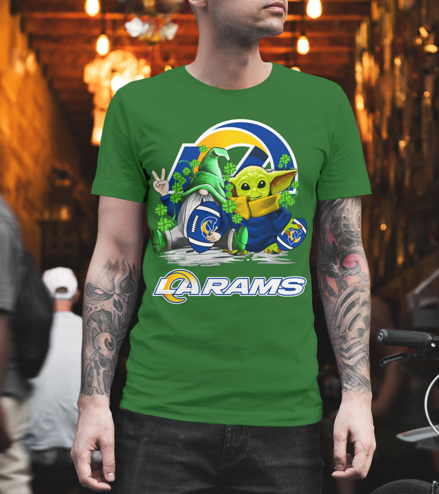 LA Rams Football St. Patrick's Day Gnome And Baby Alien T-Shirt