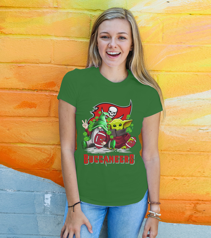 Buccaneers St. Patrick's Day With Gnome And Baby Alien Football T-Shirt