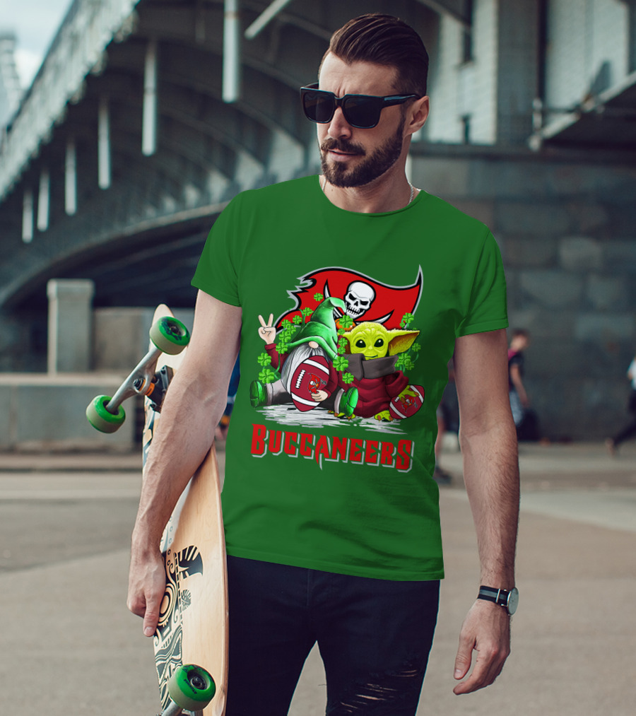 Buccaneers St. Patrick's Day With Gnome And Baby Alien Football T-Shirt