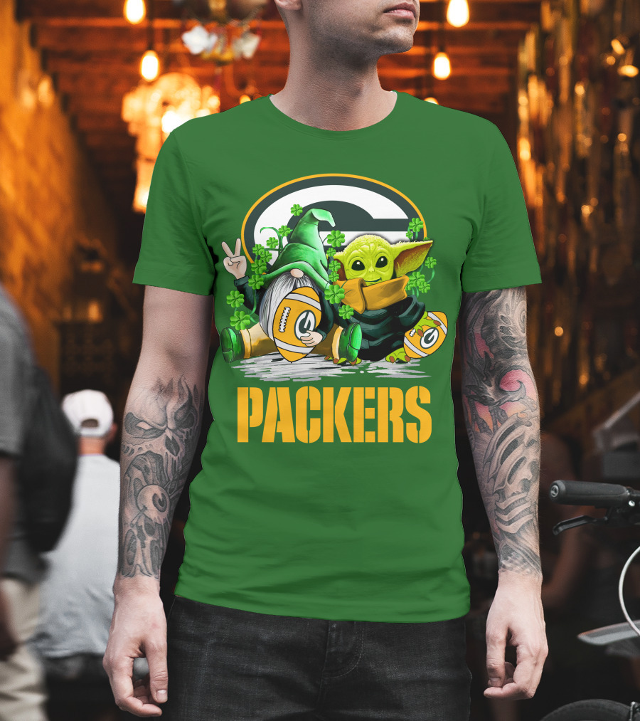 Green Bay Packers Shamrock Gnome and Alien Football St. Patrick's Day T-Shirt