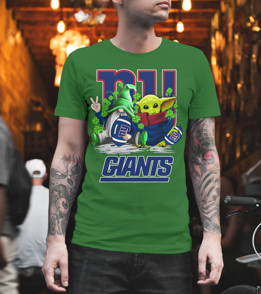 New York Giants Football St. Patrick's Day Gnome and Yoda T-Shirt