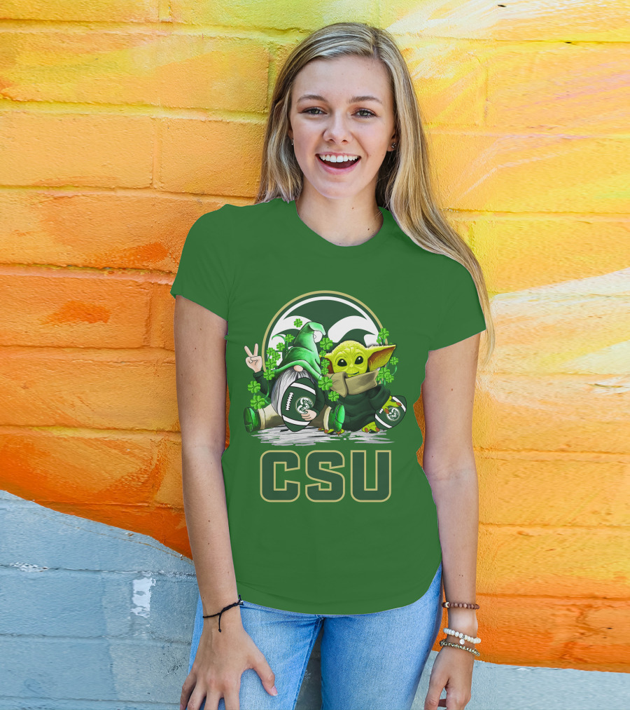 CSU Gnome And Baby Alien With Shamrocks For Colorado State Rams Football Patrick’s Day T-Shirt