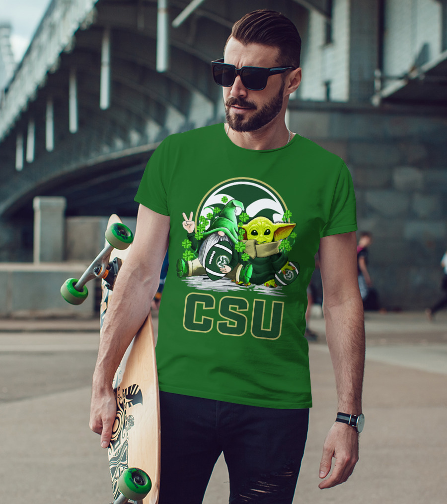 CSU Gnome And Baby Alien With Shamrocks For Colorado State Rams Football Patrick’s Day T-Shirt
