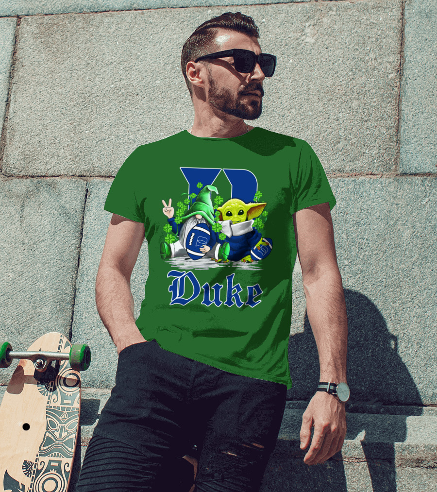Duke Blue Devils Football St. Patrick's Day Gnome And Alien With Shamrocks T-Shirt