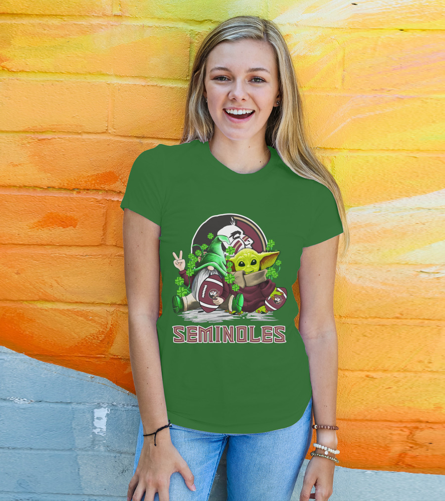 Florida State Seminoles Football Happy Patrick's Day Cute Green Baby Yoda Gnome T-Shirt