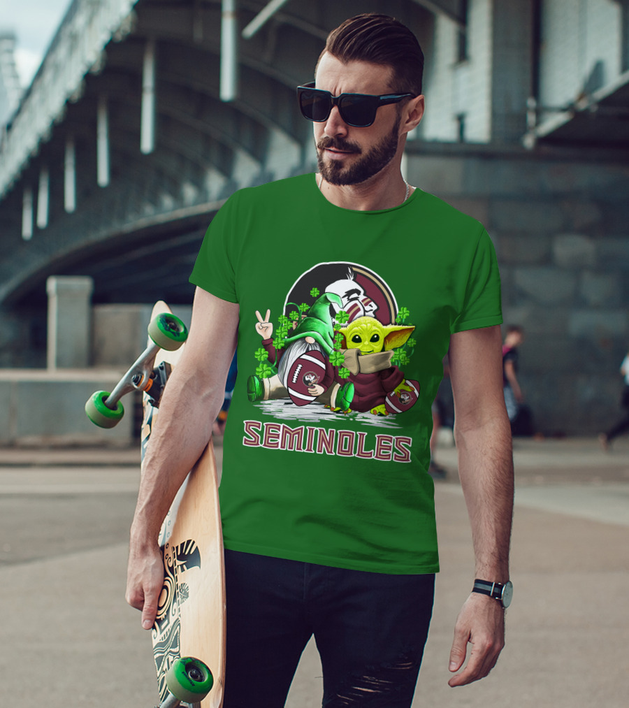 Florida State Seminoles Football Happy Patrick's Day Cute Green Baby Yoda Gnome T-Shirt